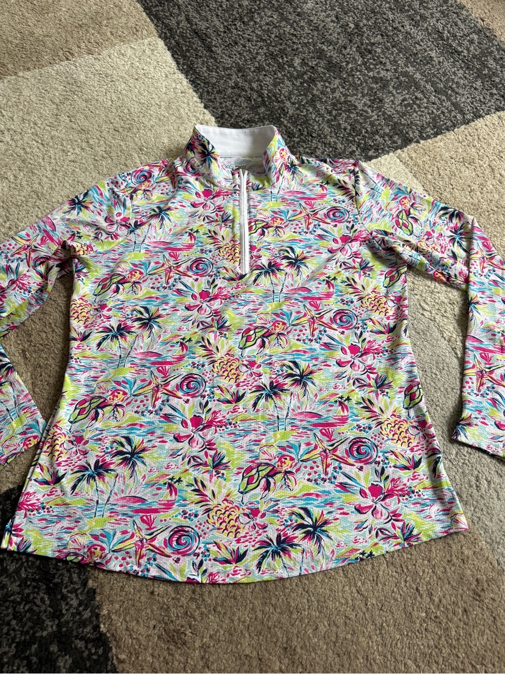 SanSoleil Ladies Soltex Lux Key West Print Quarter-Zip Large Pullover -